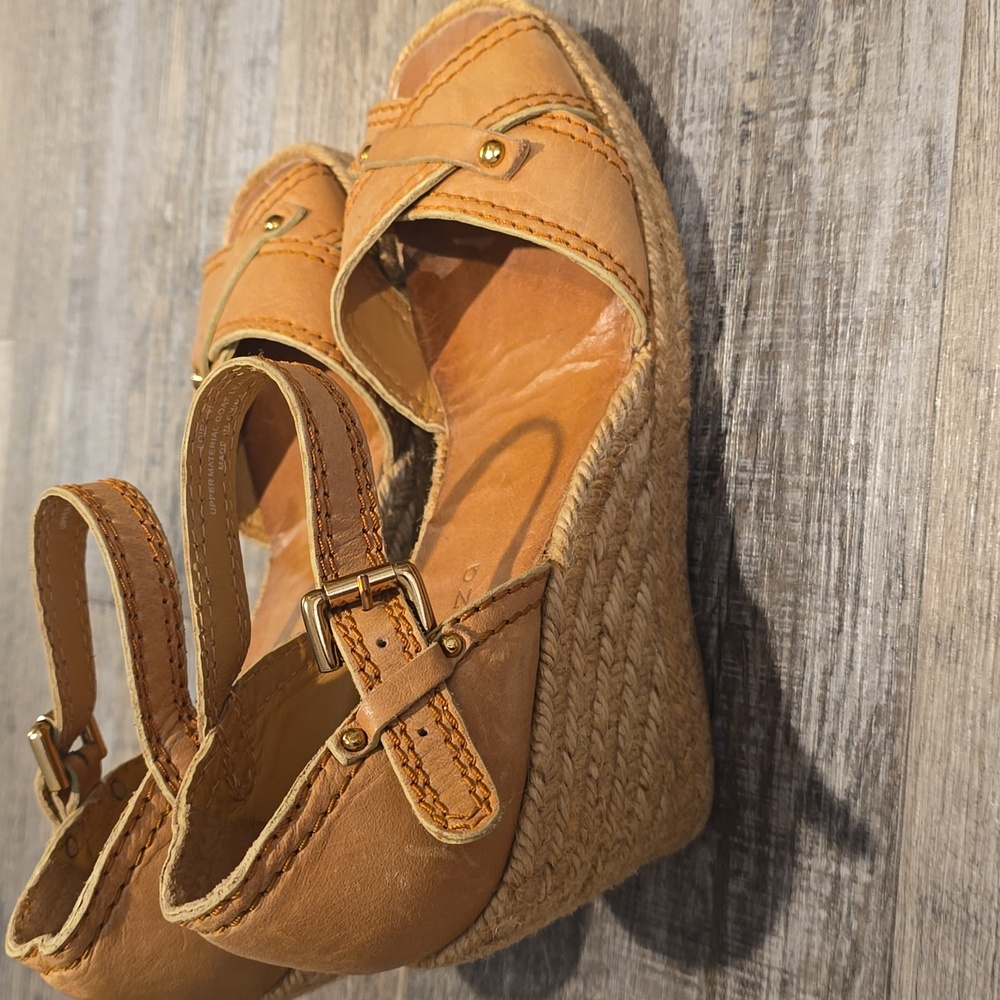 Apepazza Tan Suede Espadrilles Leather Wedge Sandals Size 8.5 - Picture 7 of 13